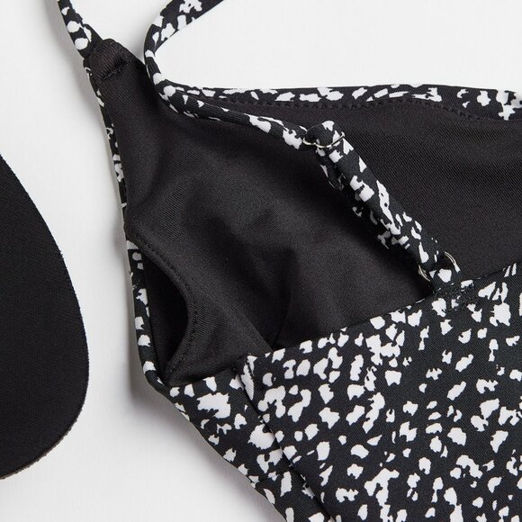 H&M One Piece Swimsuit Black Motif Removable Pads Size Medium - Picture 8 of 8